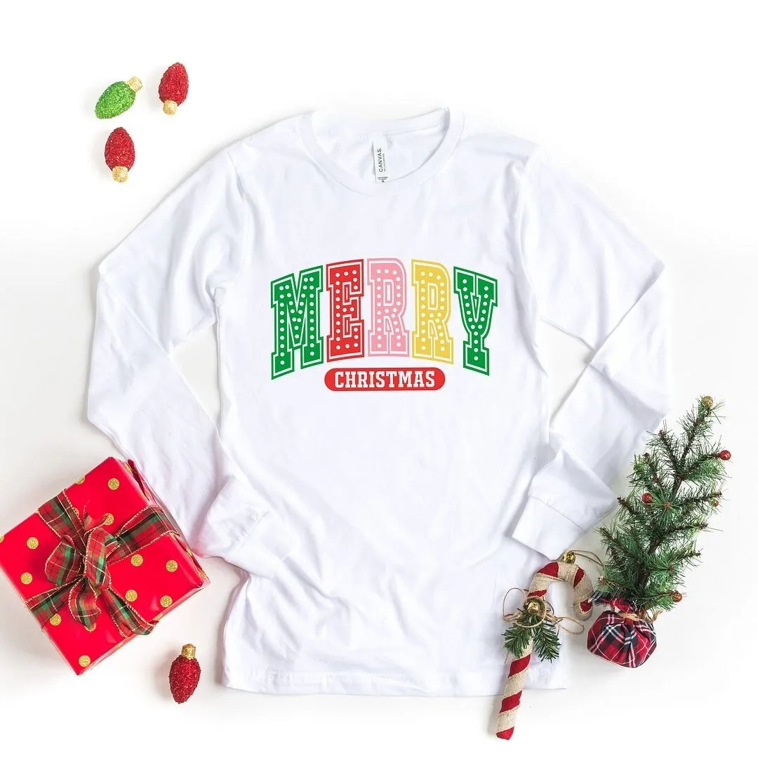 Merry Christmas Varsity Colorful Long Sleeve Tee sold by Zulily