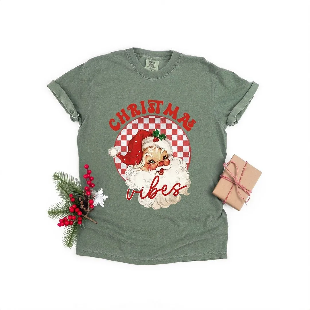 Christmas Vibes Santa Checkered Garment Dyed Tee sold by Zulily