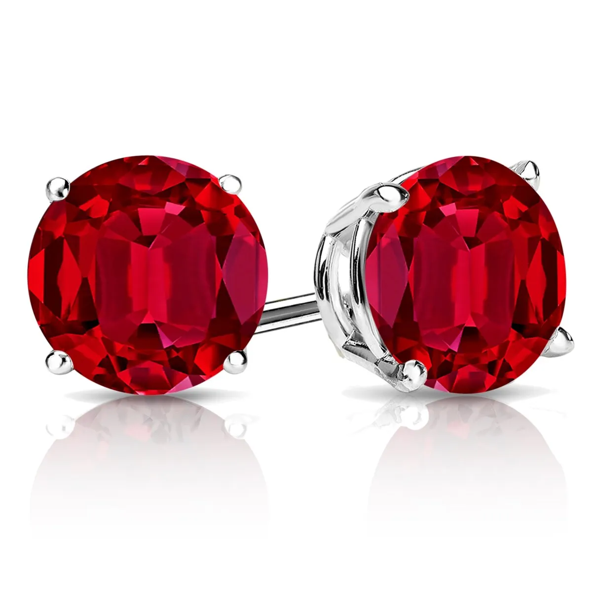RhythmRocks Sterling Silver Lab Grown Gemstone Princess Ruby Stud Earrings 1.00 ct. tgw. 4-Prong Push-Back - Red sold by Zulily