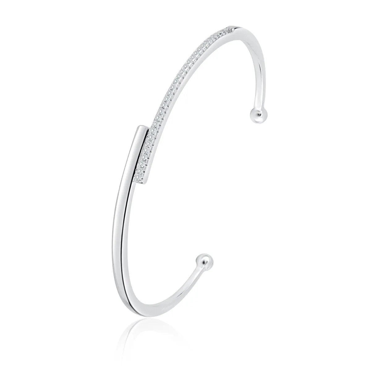 RhythmRocks Sterling Silver Round Diamond Simulant CZ Dual By-Pass Bangle Bracelet (AAA Quality) sold by Zulily