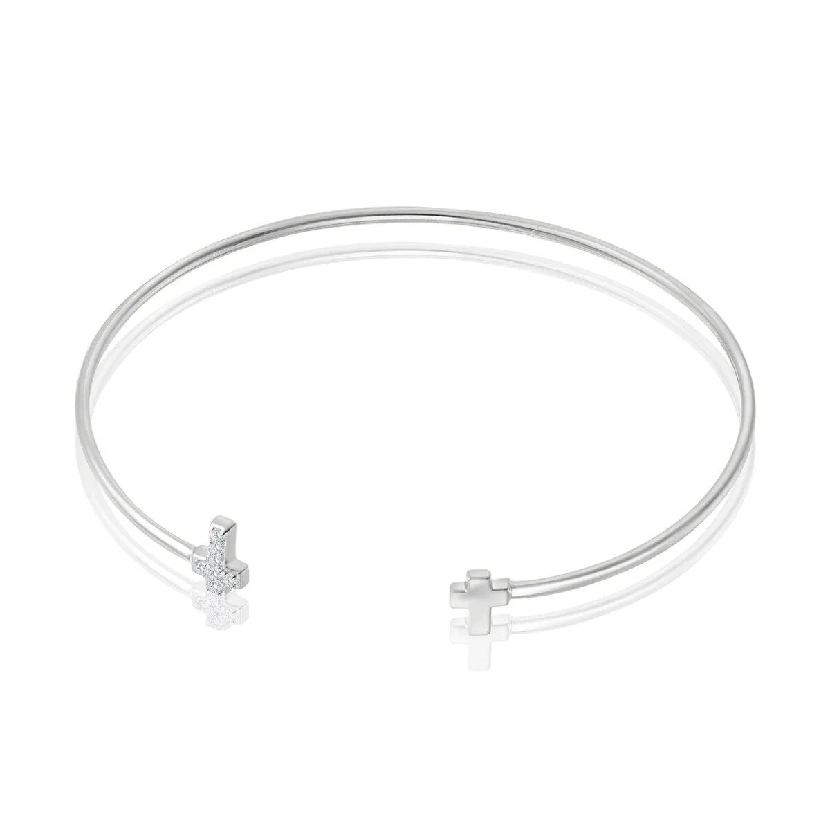 RhythmRocks Sterling Silver Round Diamond Simulant CZ Cross Bangle Bracelet (AAA Quality) sold by Zulily product image thumbnail 3