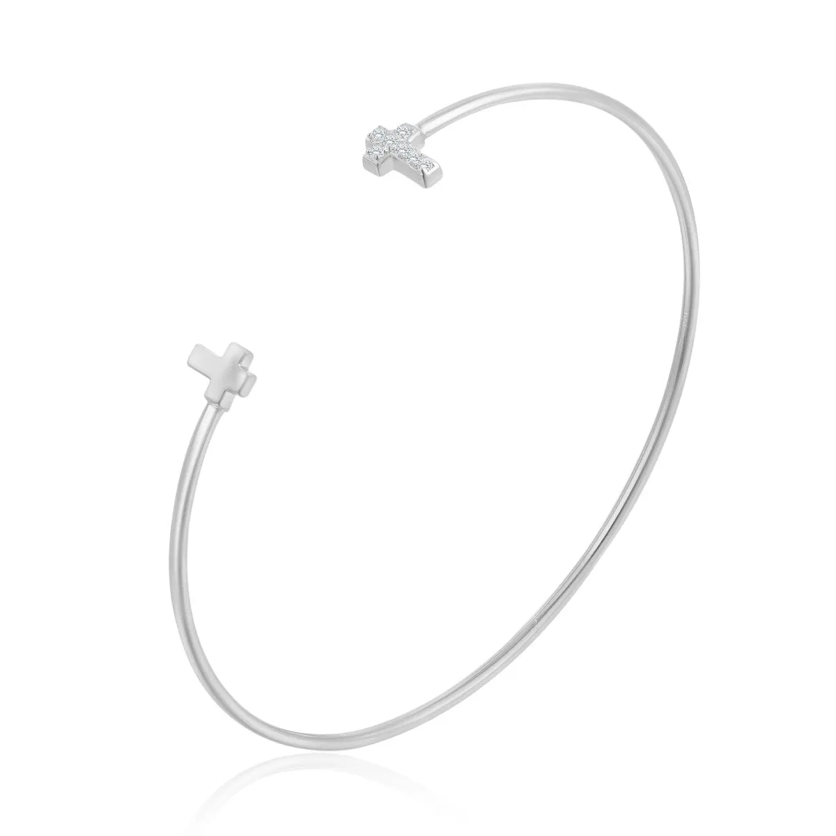 RhythmRocks Sterling Silver Round Diamond Simulant CZ Cross Bangle Bracelet (AAA Quality) sold by Zulily product image thumbnail 2