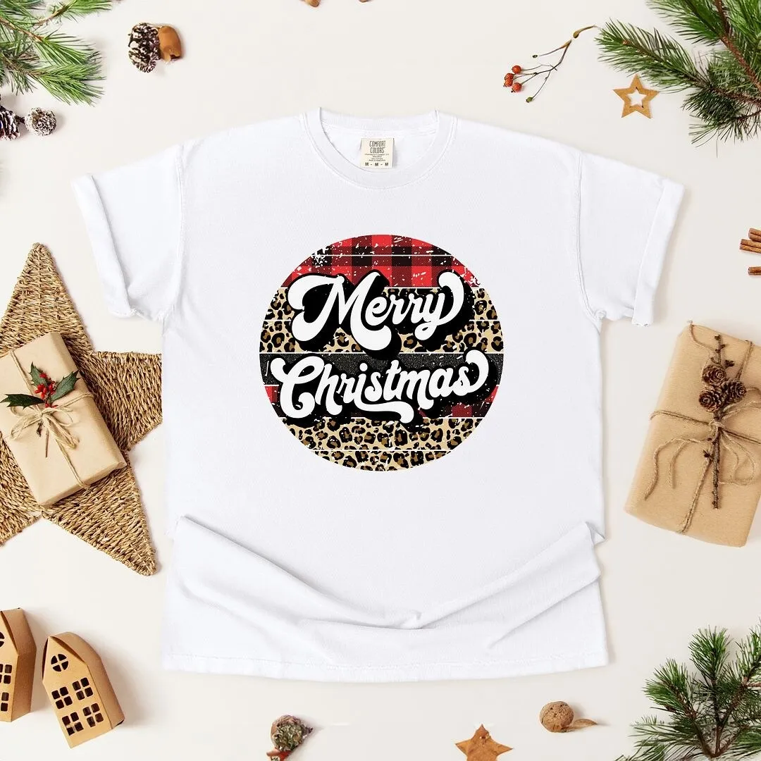 Buffalo Plaid Leopard Merry Christmas Garment Dyed Tee sold by Zulily