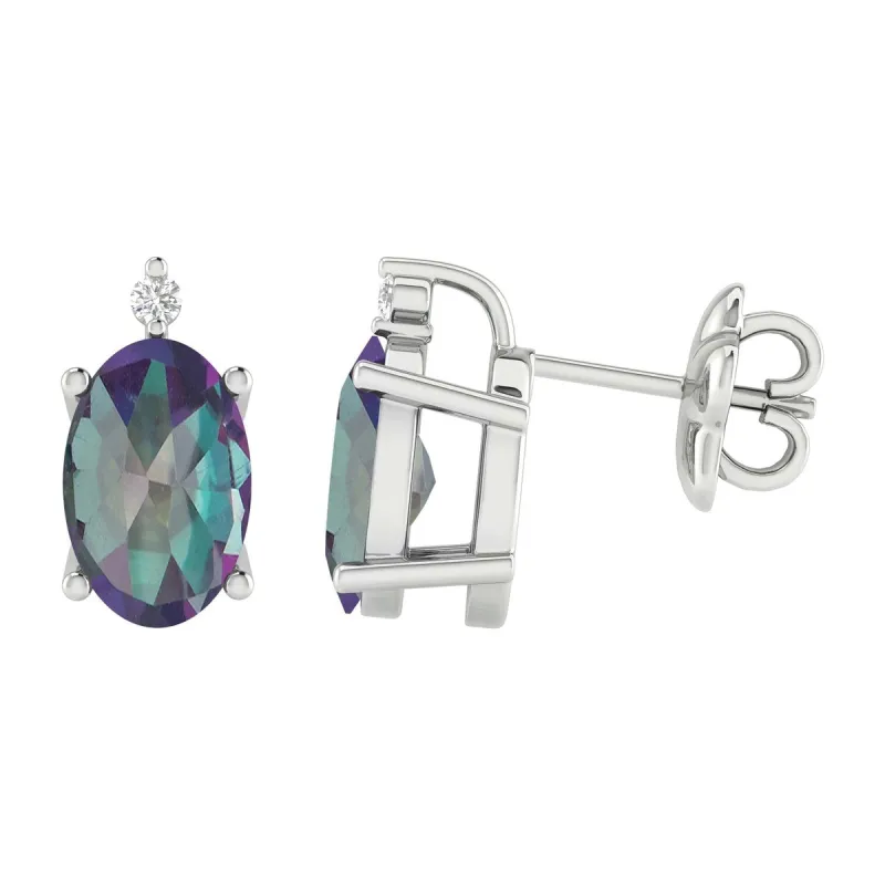 Sterling Silver Oval 1.15CTTW Mystic Topaz & Diamond Stud Earrings sold by Zulily