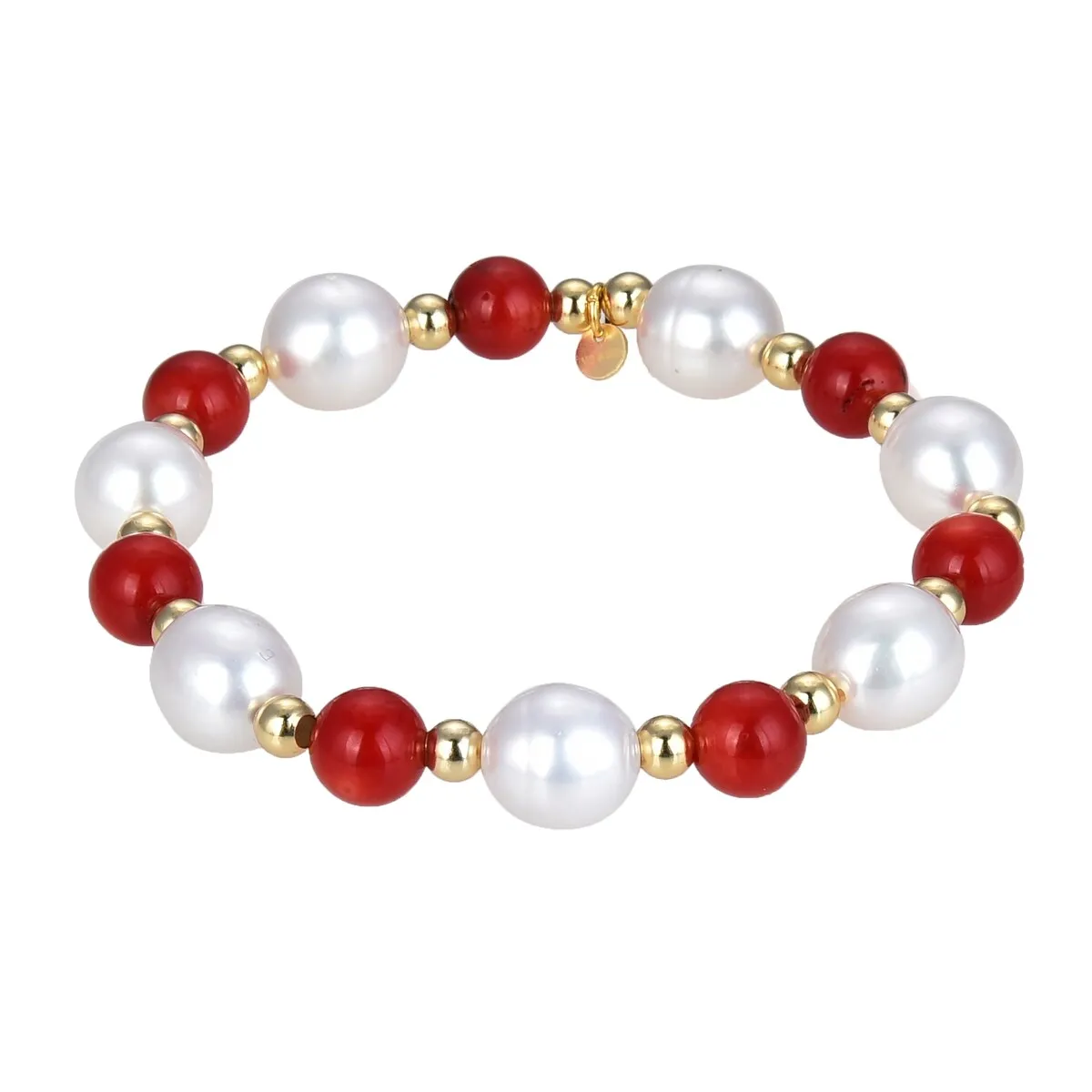 Red Coral and Freshwater Pearl Beaded Bracelet sold by Zulily