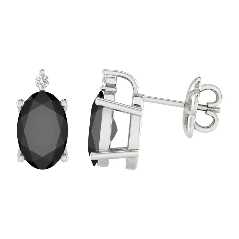 Sterling Silver 1.10Ct Black Spinel and White Diamond Stud Earrings made by Zulily