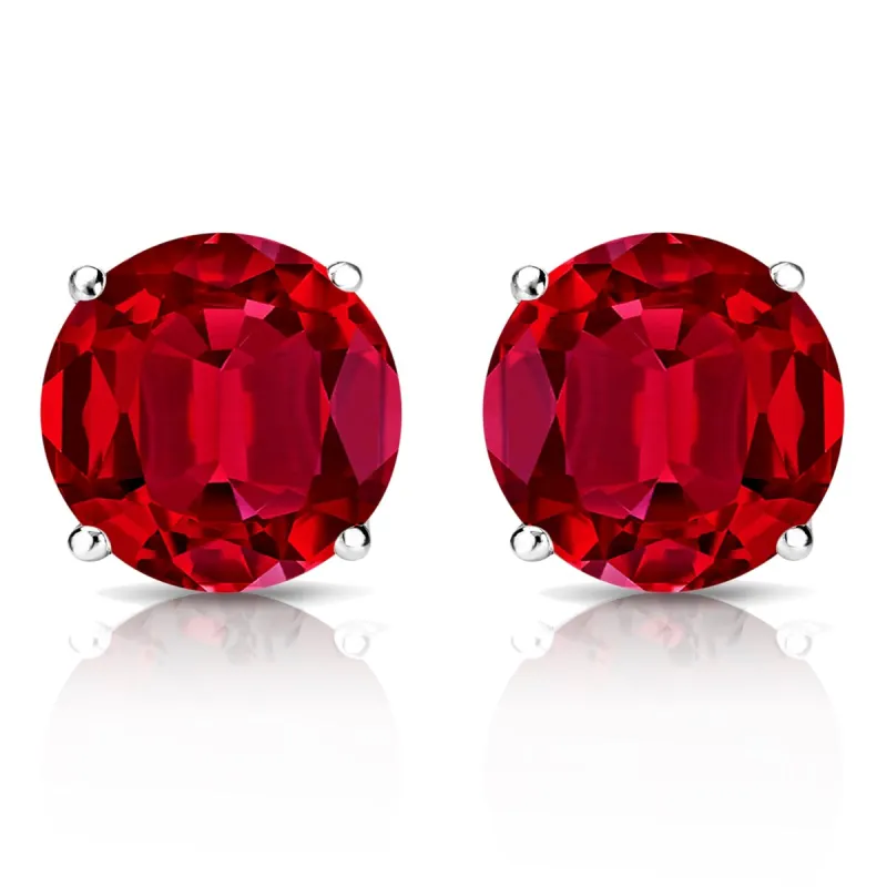 RhythmRocks Sterling Silver Lab Grown Gemstone Princess Ruby Stud Earrings 2.00 ct. tgw. 4-Prong Push-Back - Red sold by Zulily