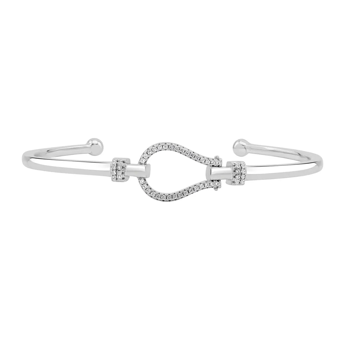 RhythmRocks Sterling Silver Round Diamond Simulant CZ Hook Bangle Bracelet (AAA Quality) sold by Zulily