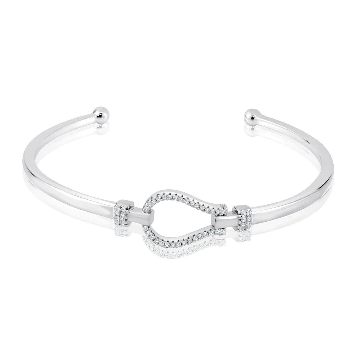 RhythmRocks Sterling Silver Round Diamond Simulant CZ Hook Bangle Bracelet (AAA Quality) sold by Zulily product image thumbnail 2