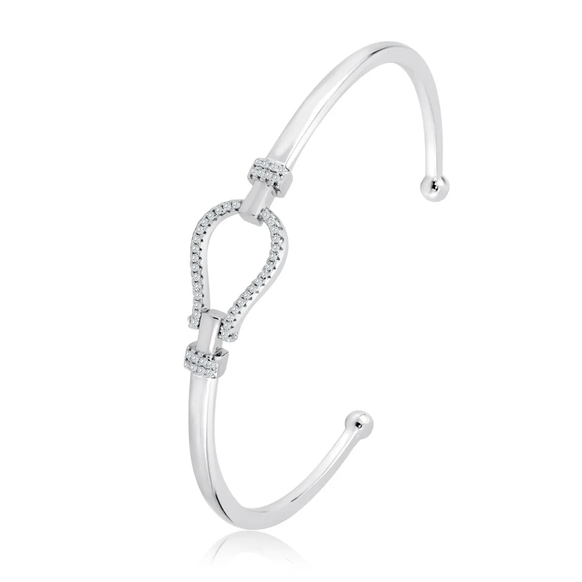 RhythmRocks Sterling Silver Round Diamond Simulant CZ Hook Bangle Bracelet (AAA Quality) sold by Zulily product image thumbnail 3