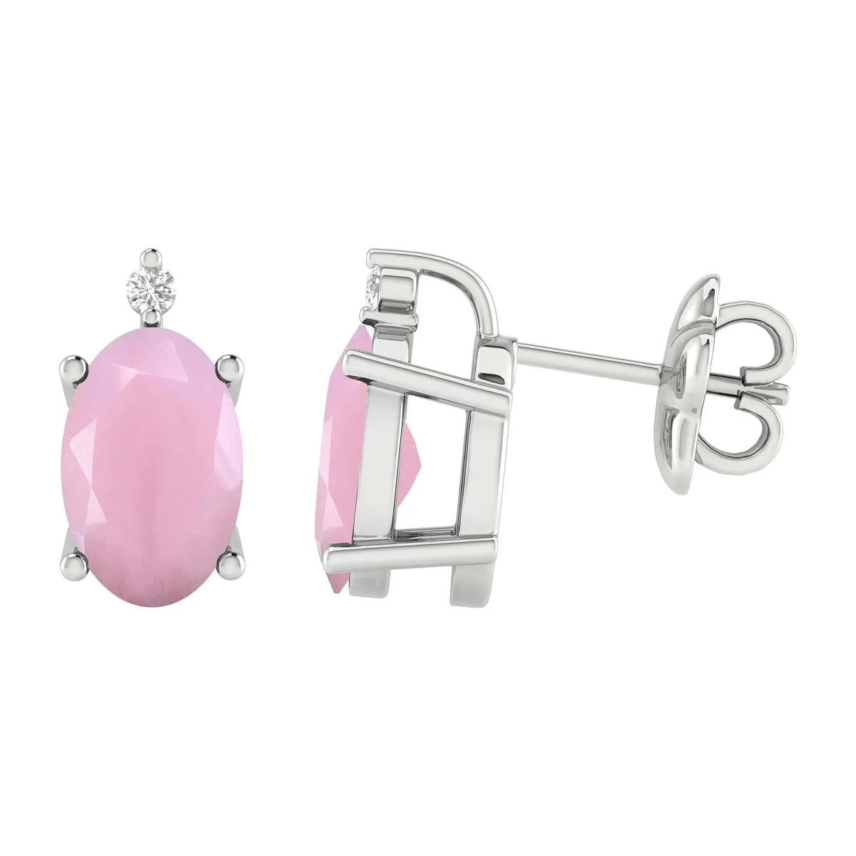 Sterling Silver 1.15Ct Pink opal and White Diamond Stud Earrings sold by Zulily