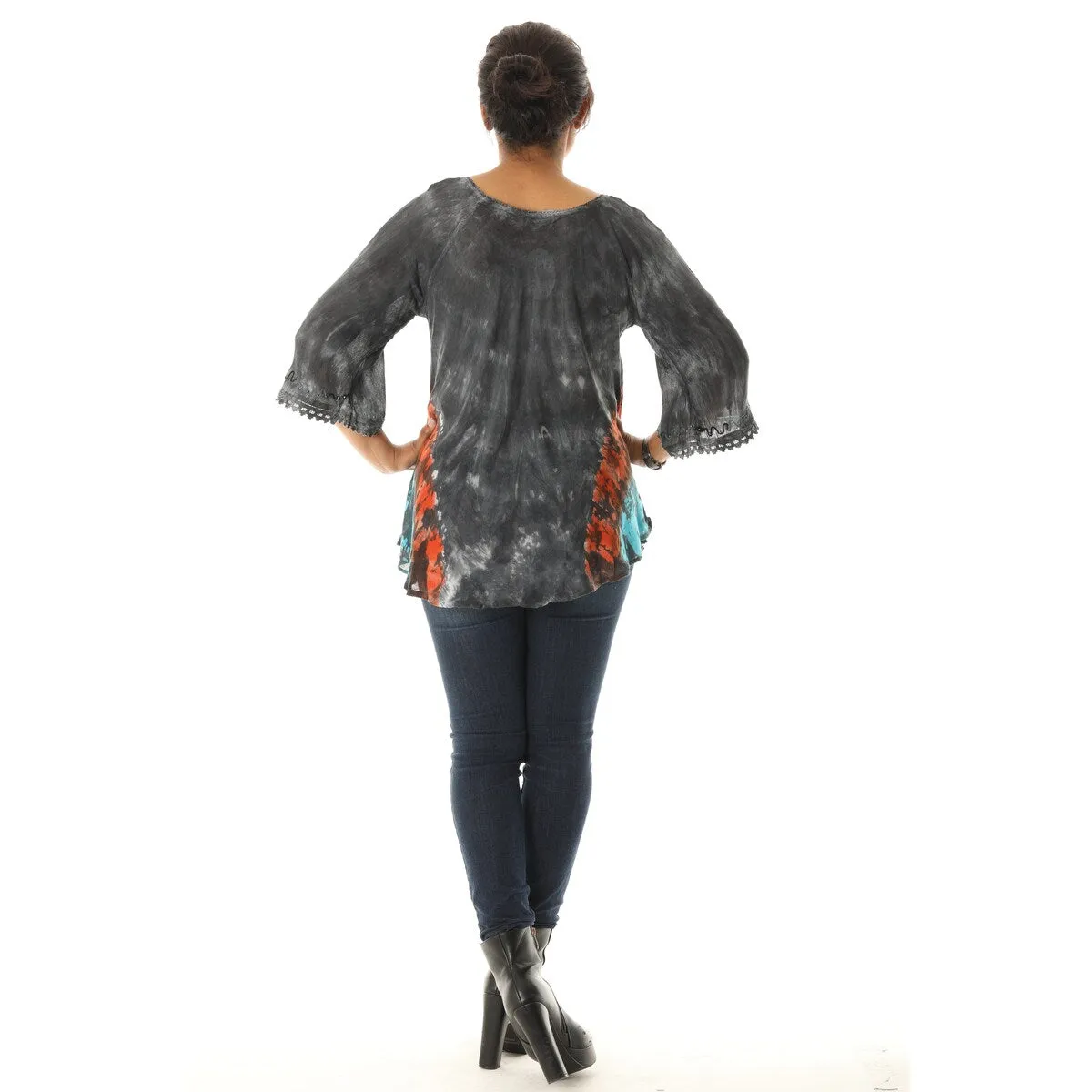 Bold Floral Pattern Orange Accent Tie Dye Rayon Tunic sold by Zulily product image thumbnail 5