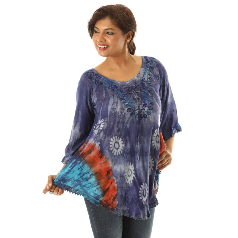 Bold Floral Pattern Orange Accent Tie Dye Rayon Tunic sold by Zulily