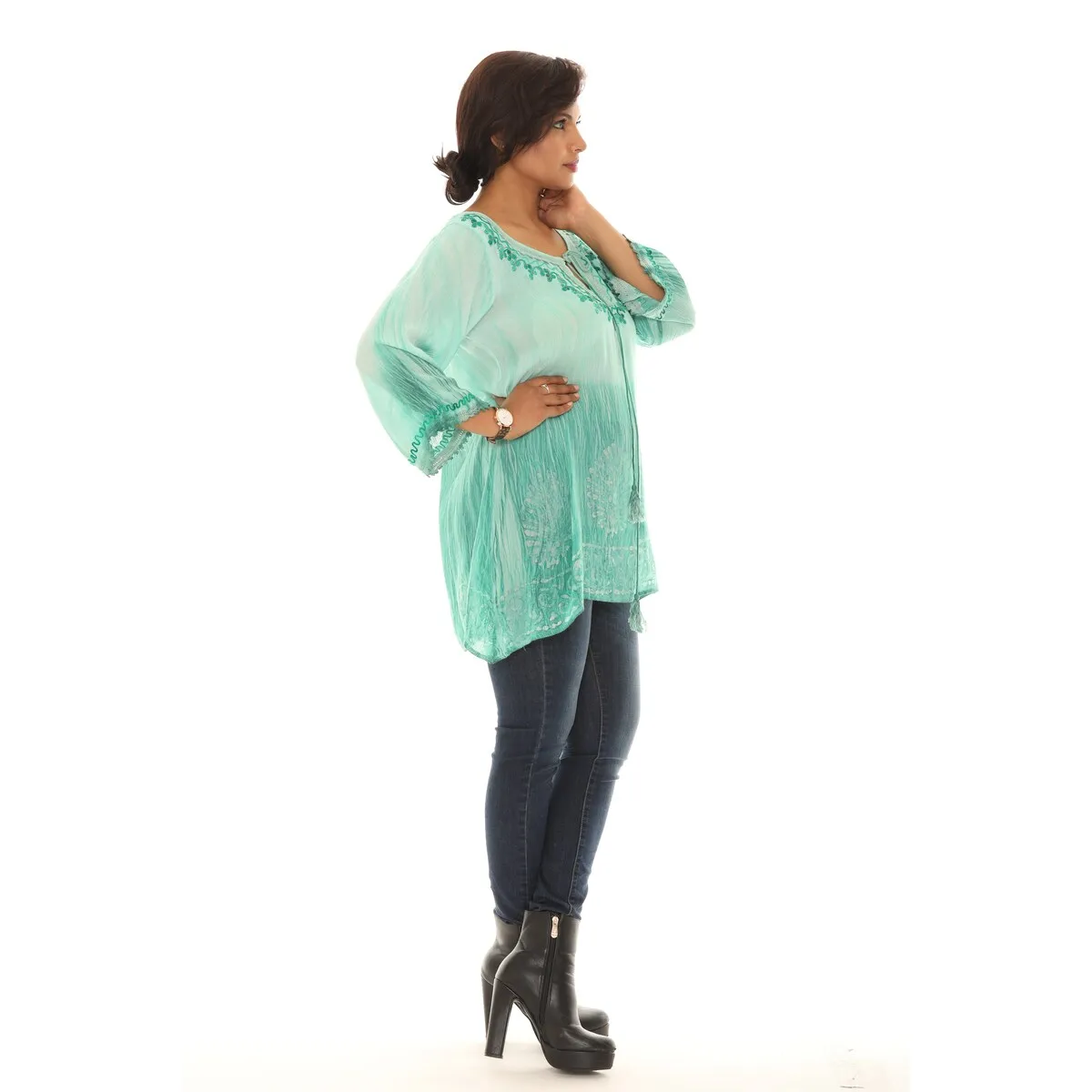 Geometric Wave Pom-Pom-Trim Keyhole-Front Tunic sold by Zulily product image thumbnail 4
