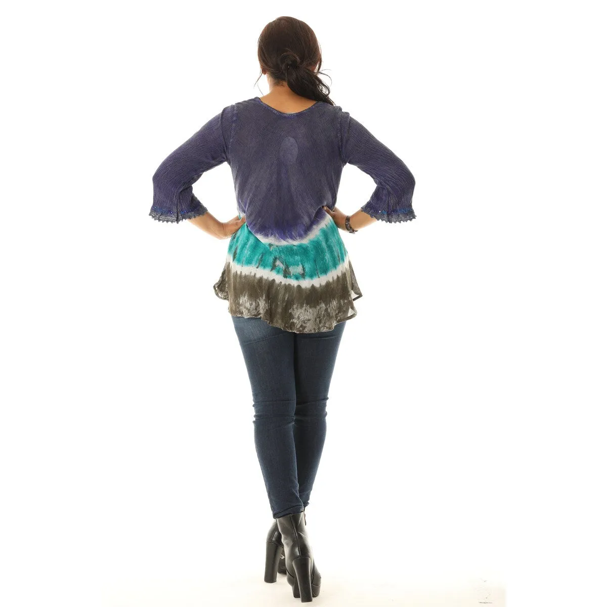 Three Quarter Sleeve Tunic with Floral Embellishment and Bold Color Pattern sold by Zulily product image thumbnail 5