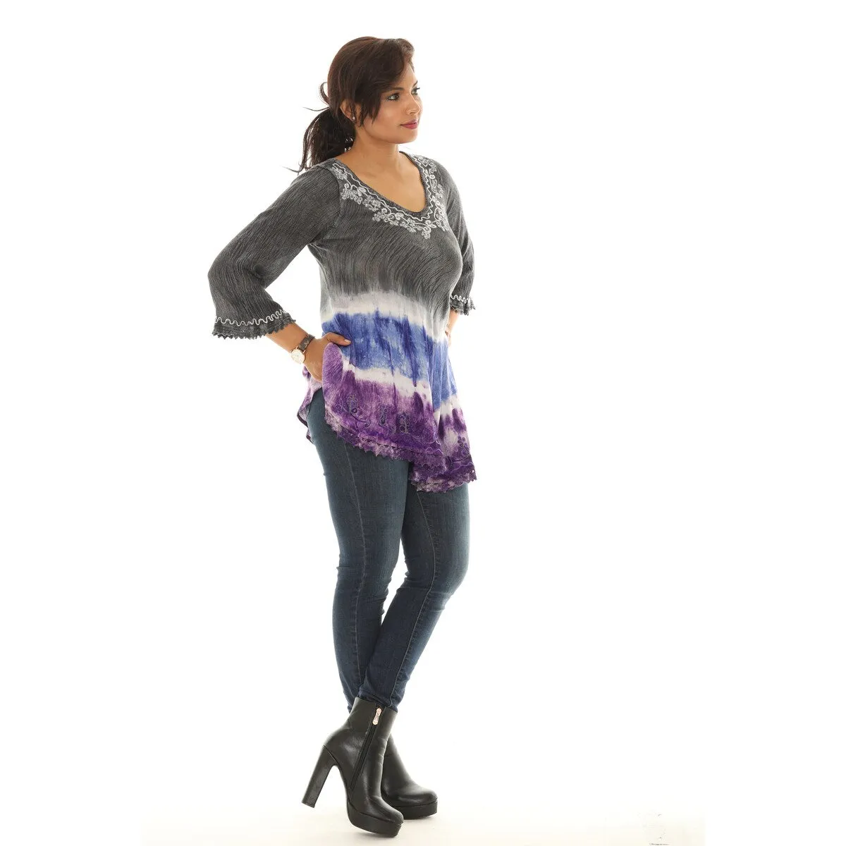 Three Quarter Sleeve Tunic with Floral Embellishment and Bold Color Pattern sold by Zulily product image thumbnail 3