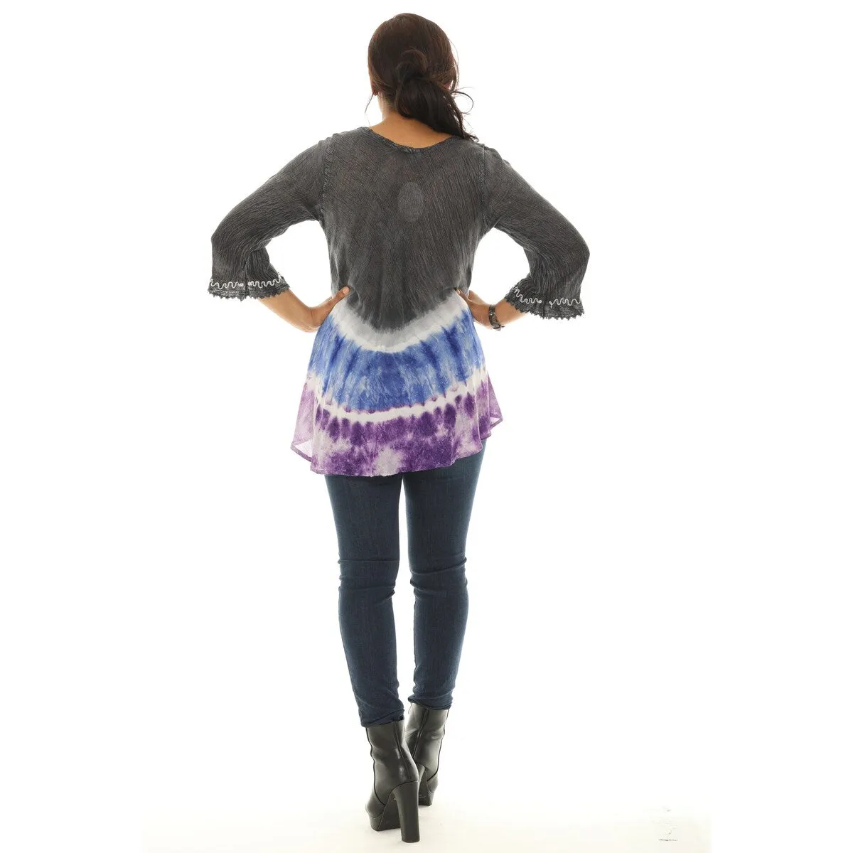 Three Quarter Sleeve Tunic with Floral Embellishment and Bold Color Pattern sold by Zulily product image thumbnail 2