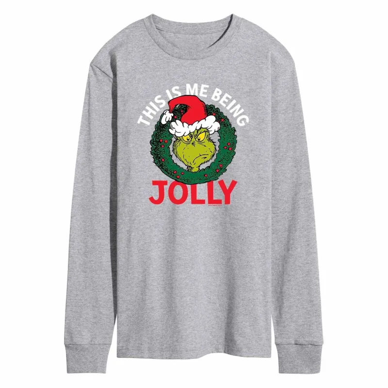 Men's The Grinch This Is Me Being Jolly List Long Sleeve Tee sold by Zulily