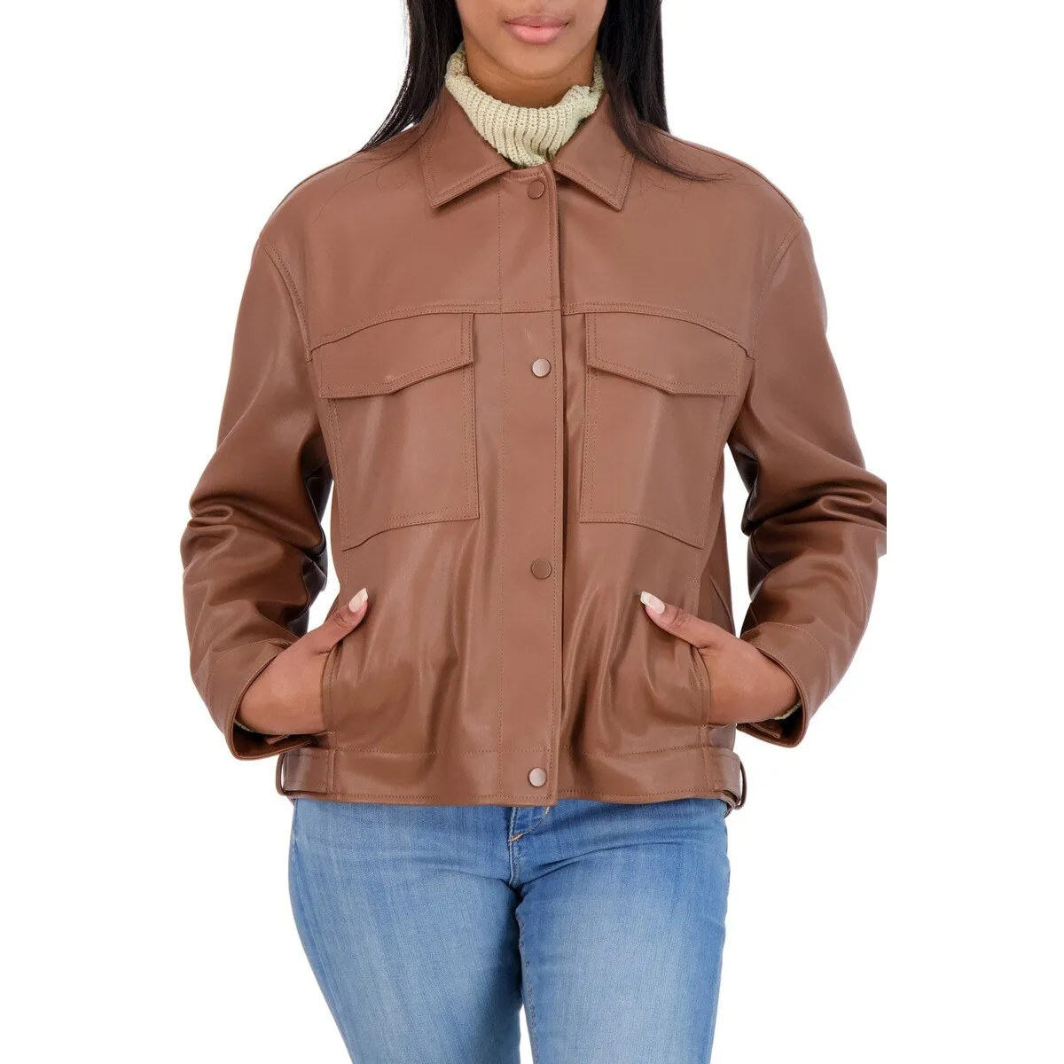 Sebby Collection Women's Faux Leather Shirt Jacket sold by Zulily product image thumbnail 4