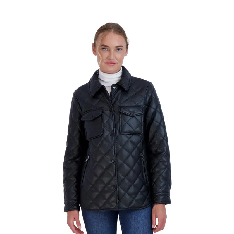 Sebby Collection Women's Faux Leather Quilted Shirt Jacket sold by Zulily