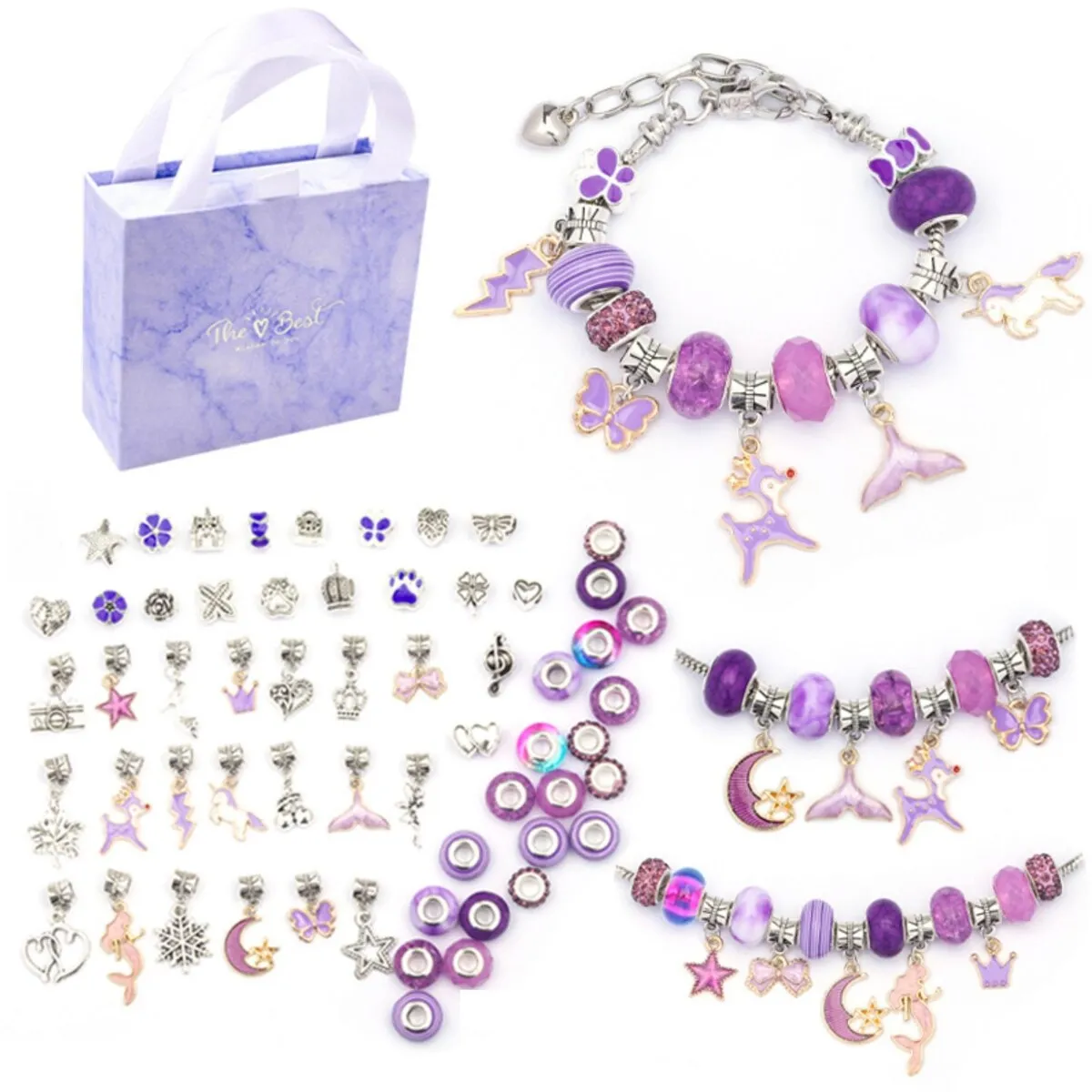 Silvertone Charm Bracelet Set with Purple Charms sold by Zulily