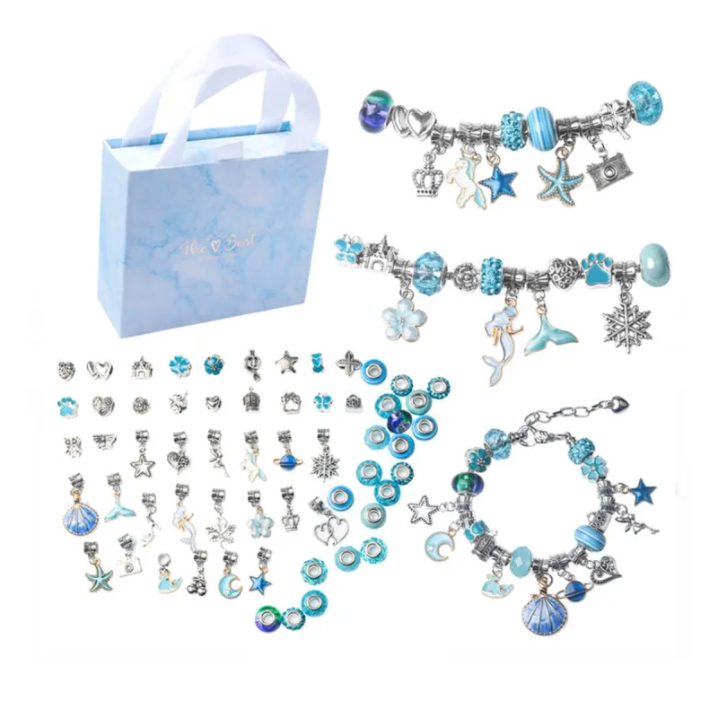 Silvertone Charm Bracelet Set with Blue Charms made by Zulily