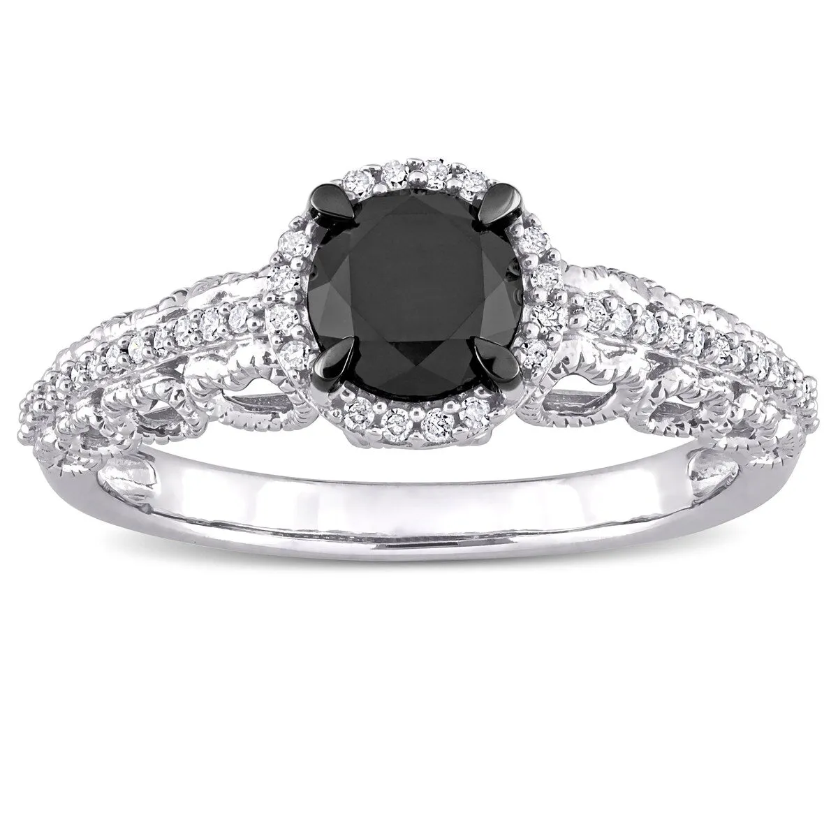 Miadora 10k White Gold with Black Rhodium 1 1/6ct TDW Black & White Diamond Halo Engagement Ring sold by Zulily product image thumbnail 3