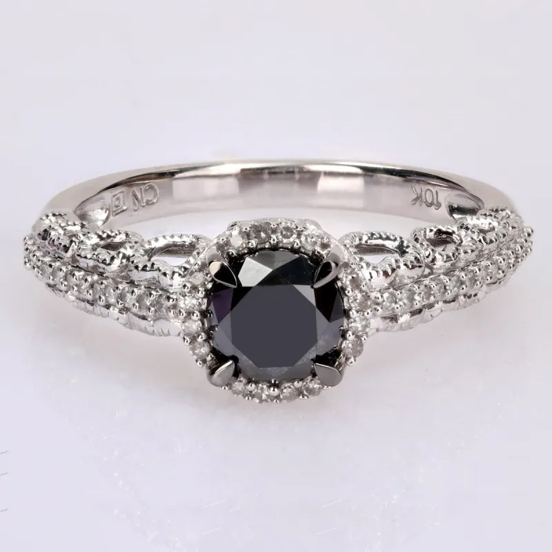 Miadora 10k White Gold with Black Rhodium 1 1/6ct TDW Black & White Diamond Halo Engagement Ring sold by Zulily