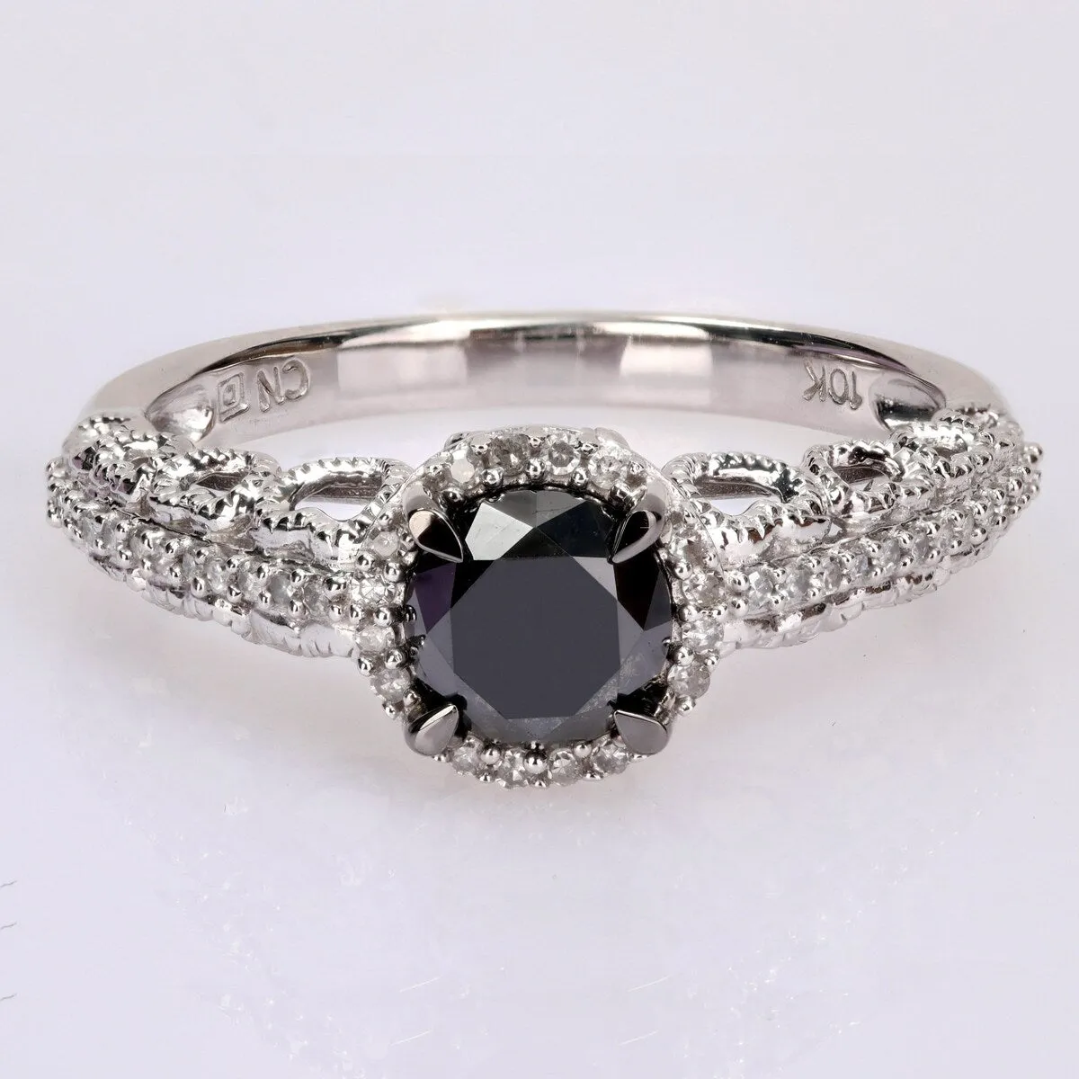 Miadora 10k White Gold with Black Rhodium 1 1/6ct TDW Black & White Diamond Halo Engagement Ring sold by Zulily