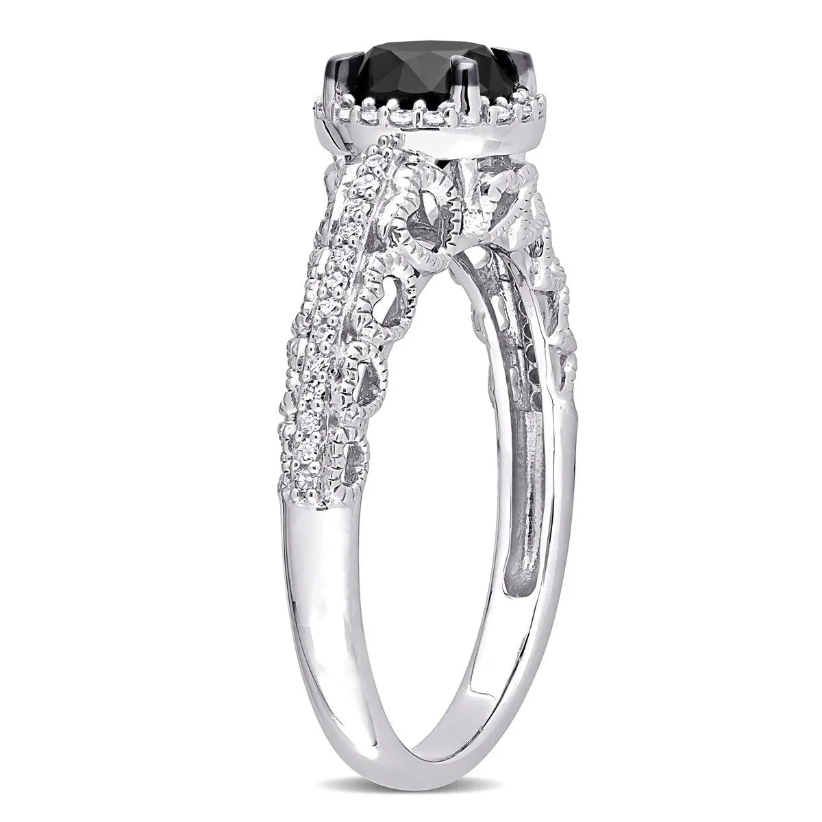 Miadora 10k White Gold with Black Rhodium 1 1/6ct TDW Black & White Diamond Halo Engagement Ring sold by Zulily product image thumbnail 4