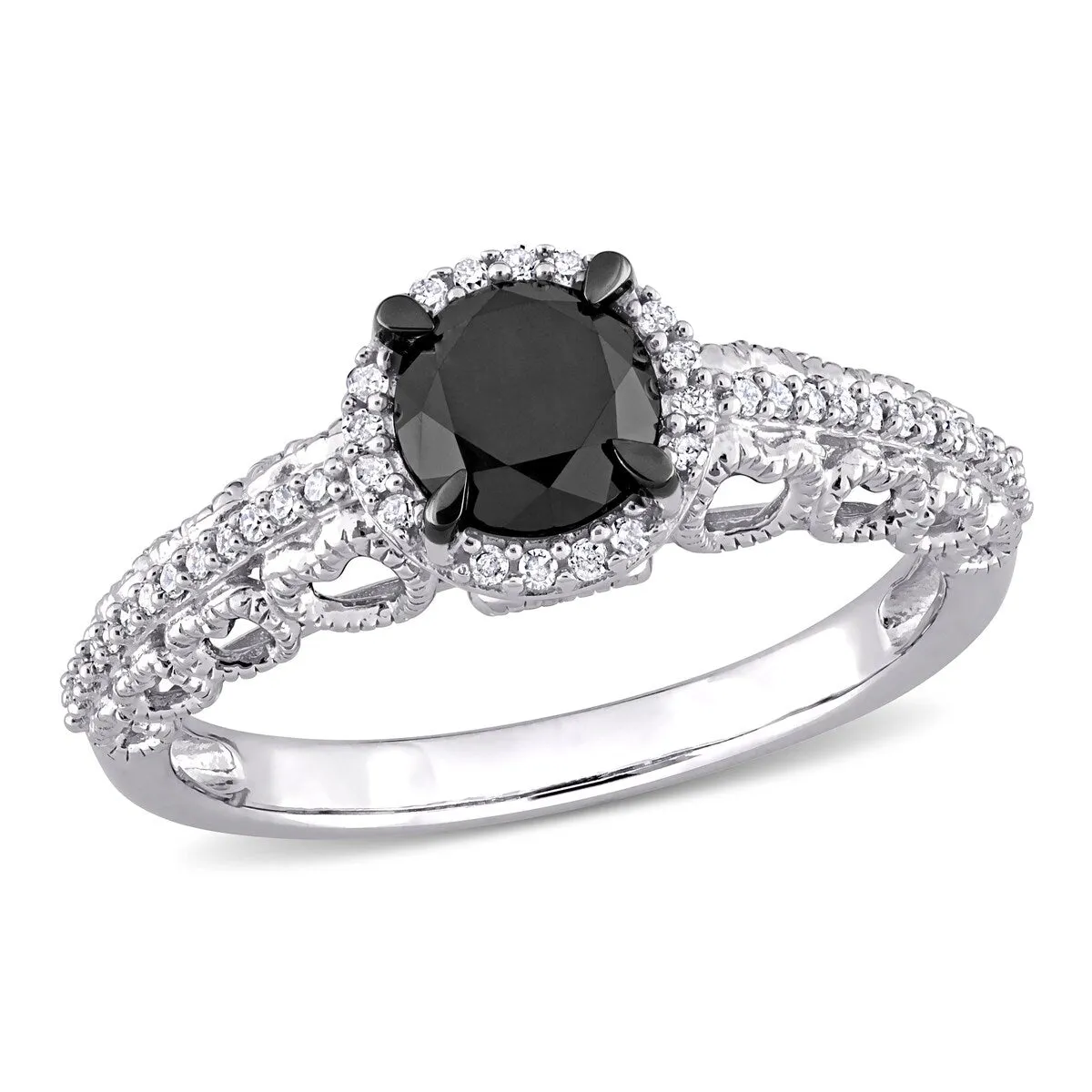 Miadora 10k White Gold with Black Rhodium 1 1/6ct TDW Black & White Diamond Halo Engagement Ring sold by Zulily product image thumbnail 2