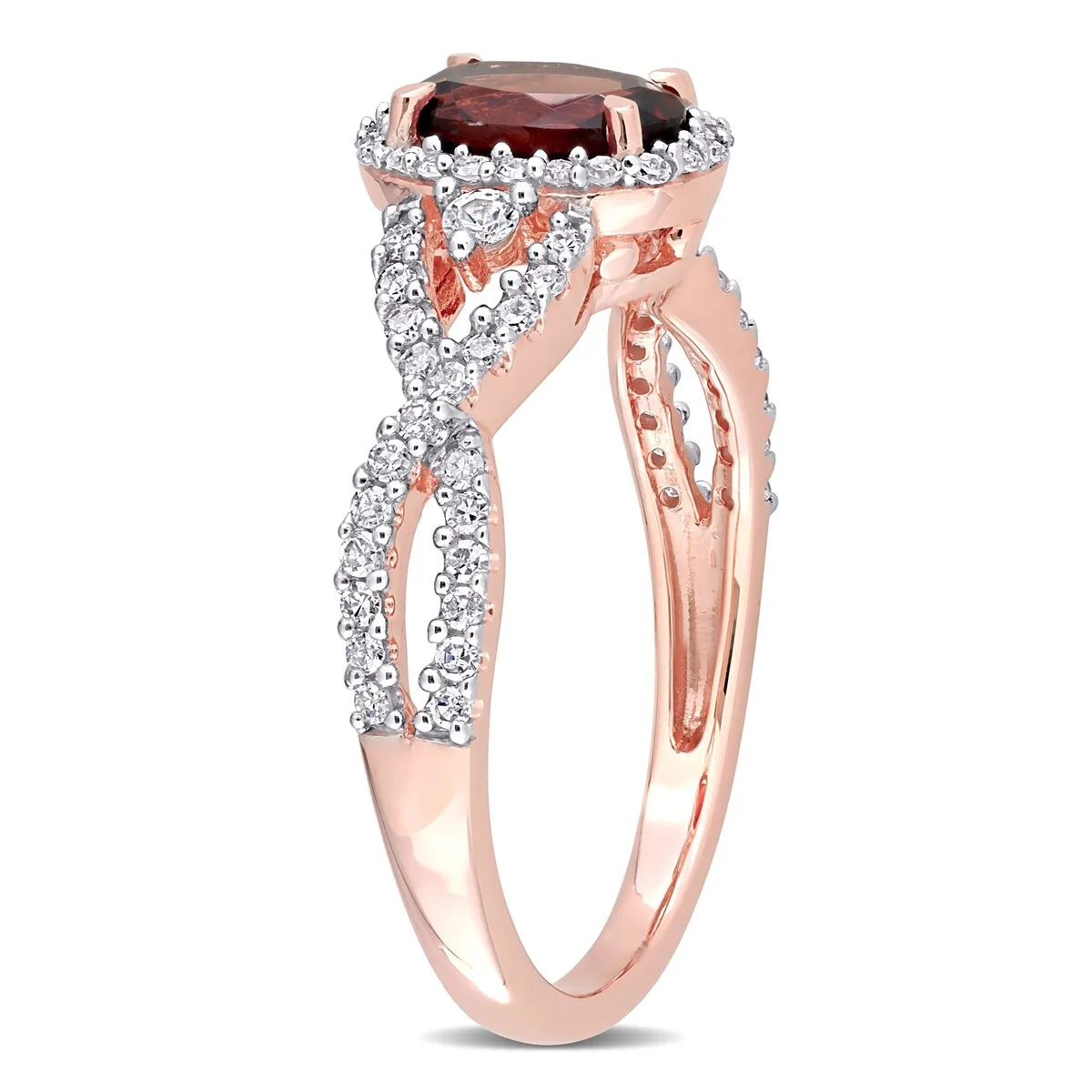 Miadora 10k Rose Gold Garnet, White Sapphire and 1/3ct TDW Diamond Halo Infinity Ring sold by Zulily product image thumbnail 3
