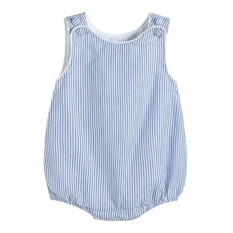 Classic Dark Blue Stripe Seersucker Romper sold by Zulily