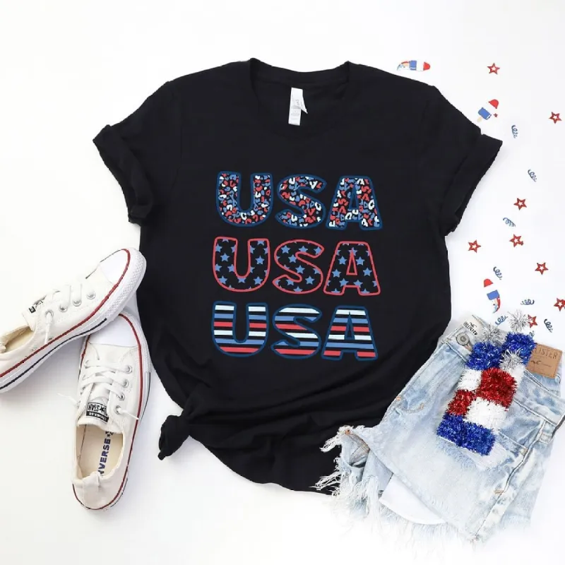 USA Stacked Colorful Short Sleeve Crewnneck Tee sold by Zulily