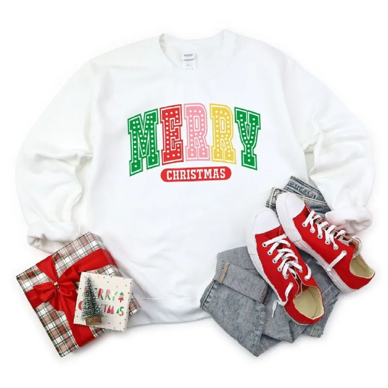 Merry Christmas Varsity Colorful Graphic Sweatshirt sold by Zulily