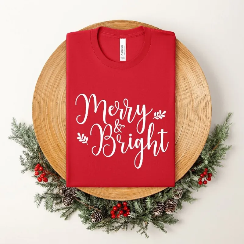 Merry And Bright Cursive Short Sleeve Crewnneck Tee sold by Zulily