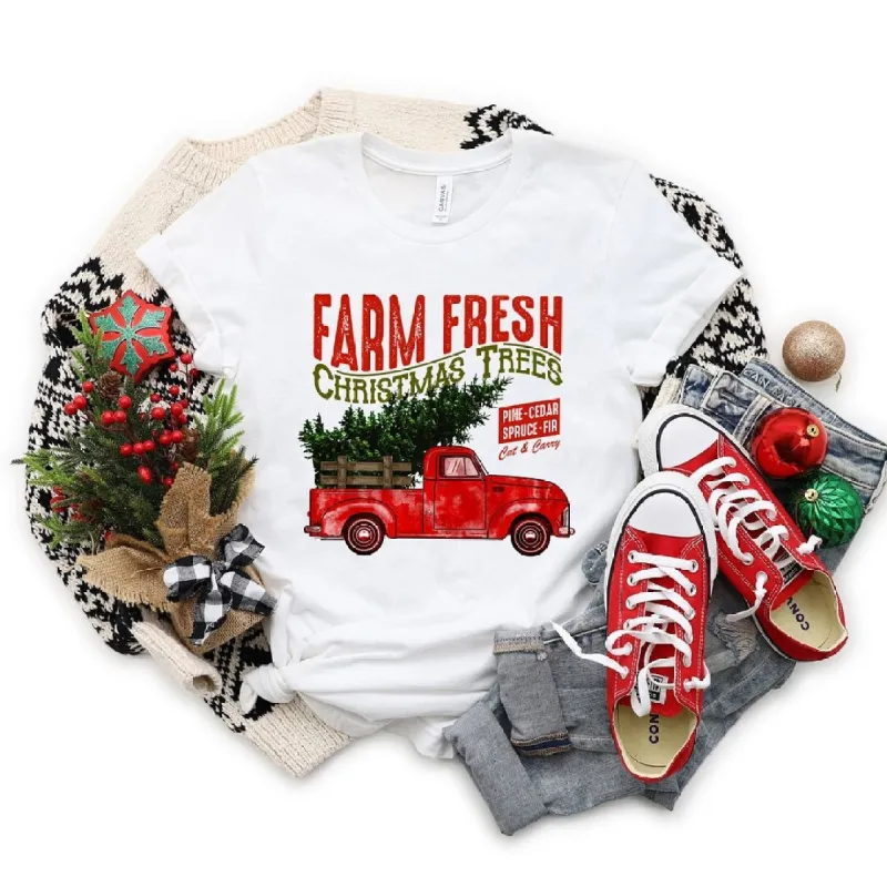 Farm Fresh Christmas Trees Truck Short Sleeve Crewnneck Tee sold by Zulily