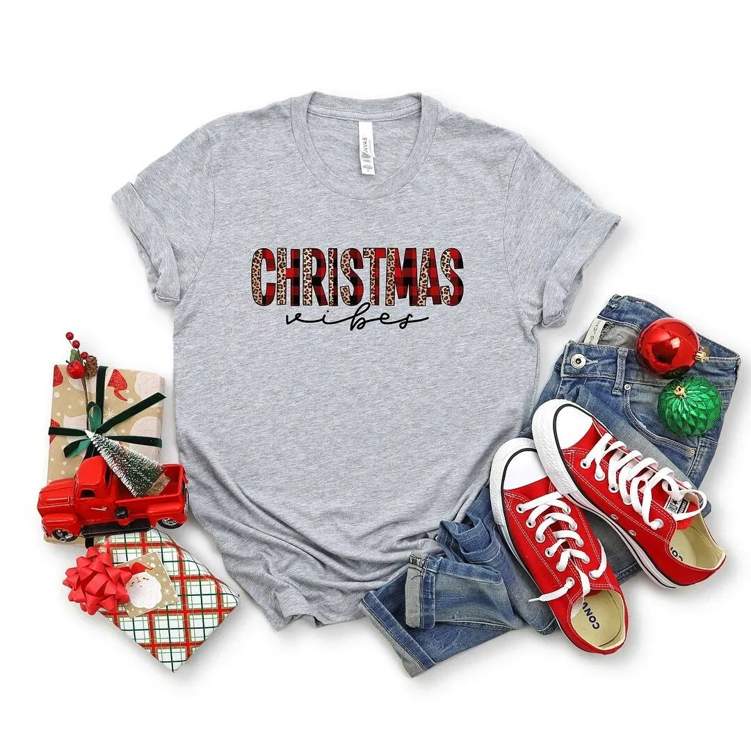 Leopard Plaid Christmas Vibes Short Sleeve Crewnneck Tee sold by Zulily