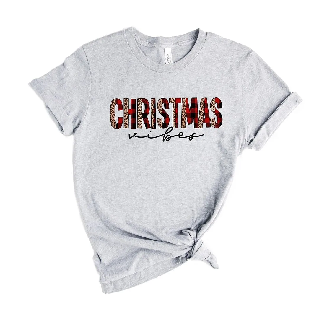 Leopard Plaid Christmas Vibes Short Sleeve Crewnneck Tee sold by Zulily product image thumbnail 2