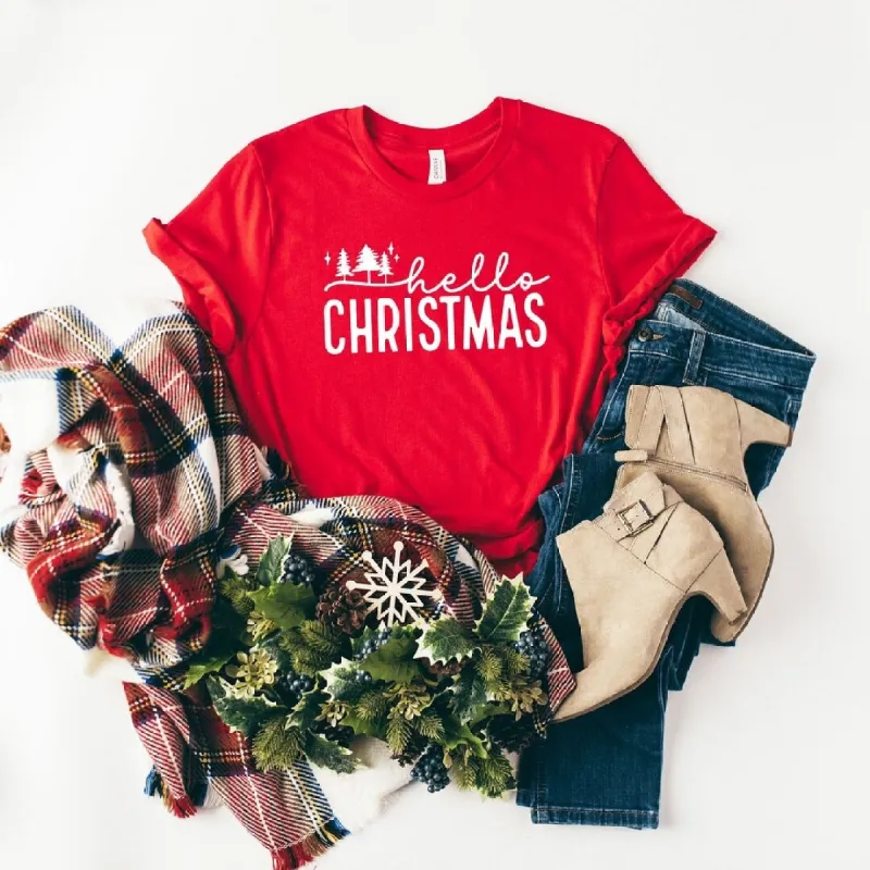 Hello Christmas Trees Short Sleeve Crewnneck Tee sold by Zulily