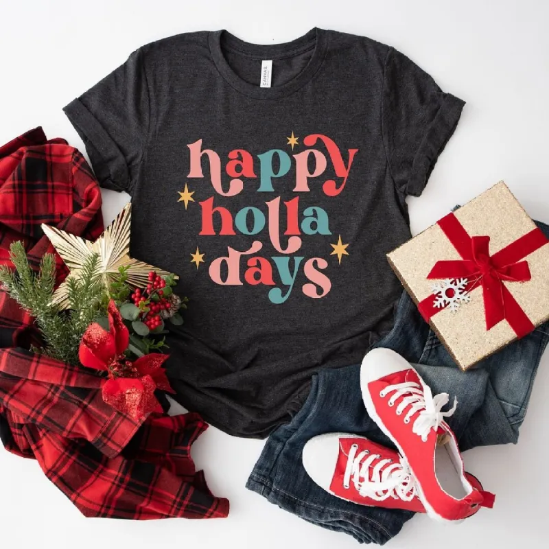 Happy Holla Days Colorful Short Sleeve Crewnneck Tee sold by Zulily