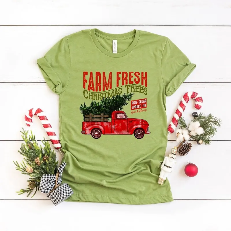 Farm Fresh Christmas Trees Truck Short Sleeve Crewnneck Tee sold by Zulily
