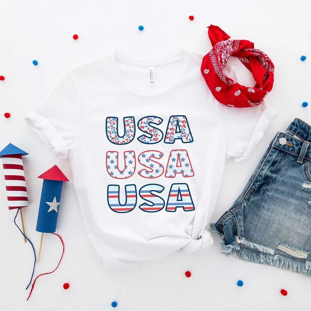 USA Stacked Colorful Short Sleeve Crewnneck Tee sold by Zulily