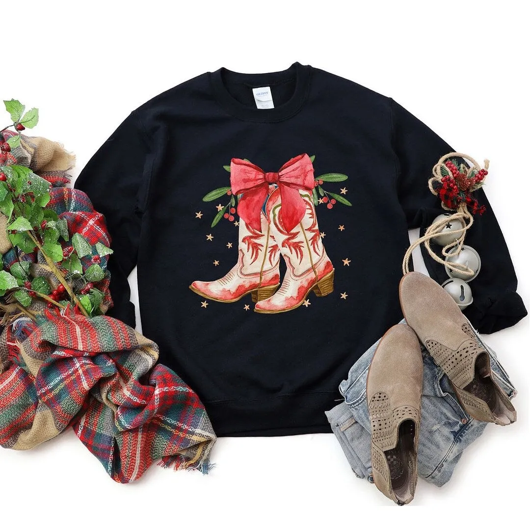 Coquette Cowgirl Christmas Boots Graphic Sweatshirt sold by Zulily