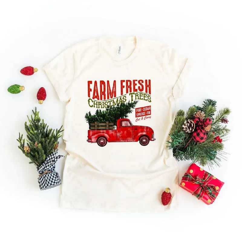 Farm Fresh Christmas Trees Truck Short Sleeve Crewnneck Tee sold by Zulily