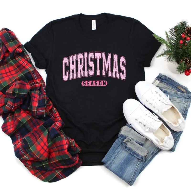 Pink Christmas Season Short Sleeve Crewnneck Tee sold by Zulily