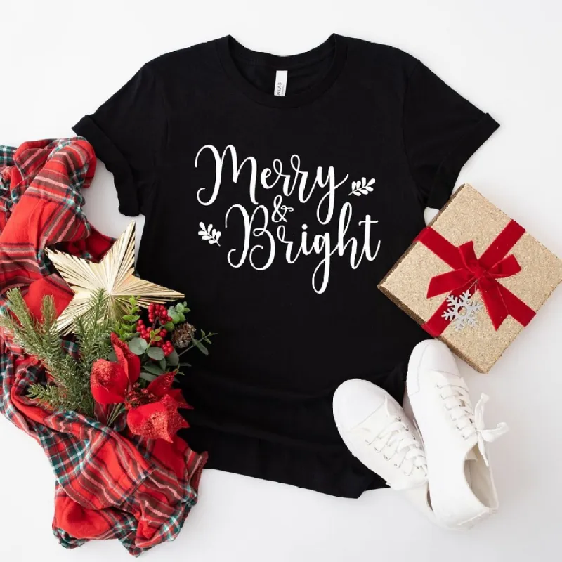 Merry And Bright Cursive Short Sleeve Crewnneck Tee sold by Zulily