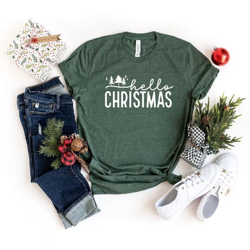 Hello Christmas Trees Short Sleeve Crewnneck Tee sold by Zulily