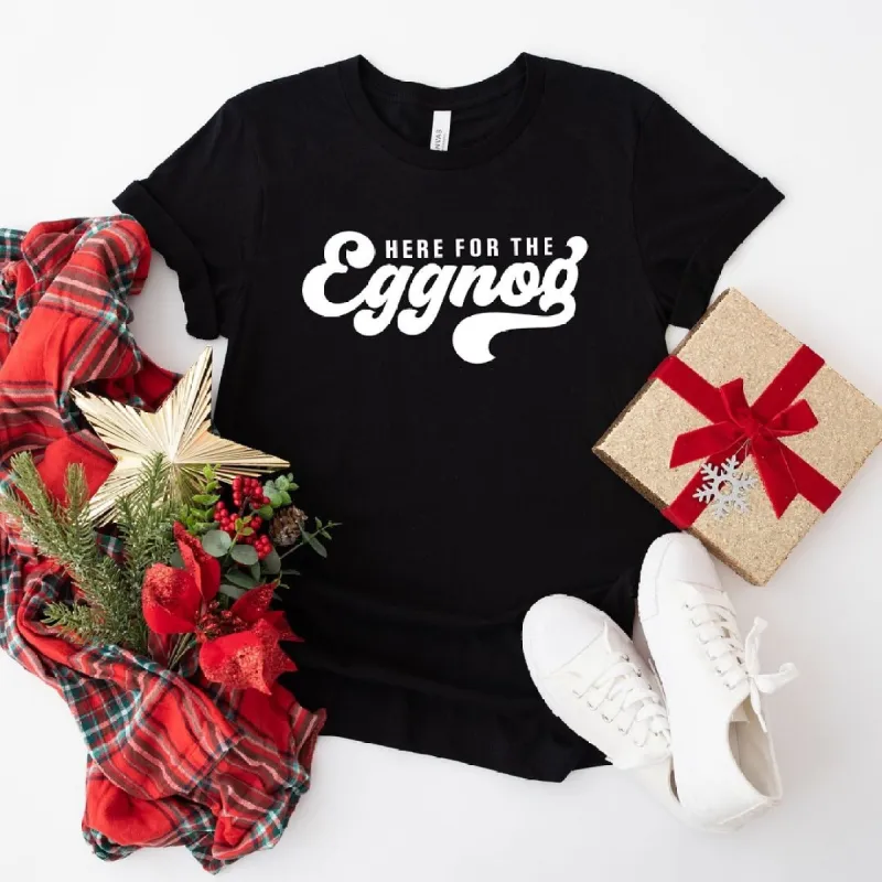 Here For The Eggnog Short Sleeve Crewnneck Tee sold by Zulily