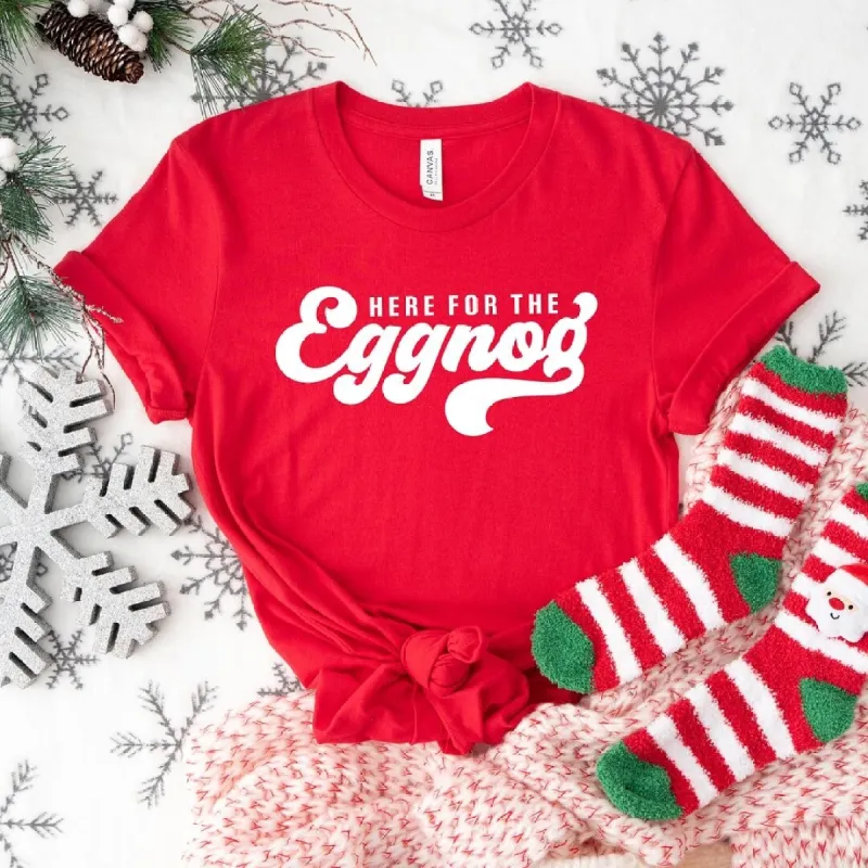 Here For The Eggnog Short Sleeve Crewnneck Tee sold by Zulily